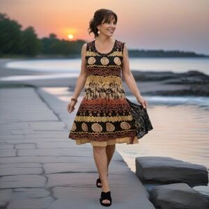 Salsa & Summertime!‎  Spanish-Inspired Dress with Flirty Lace Sequin Insert Sz L